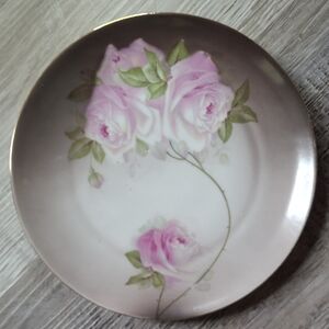 Floral Porcelain Plate with Pink Roses